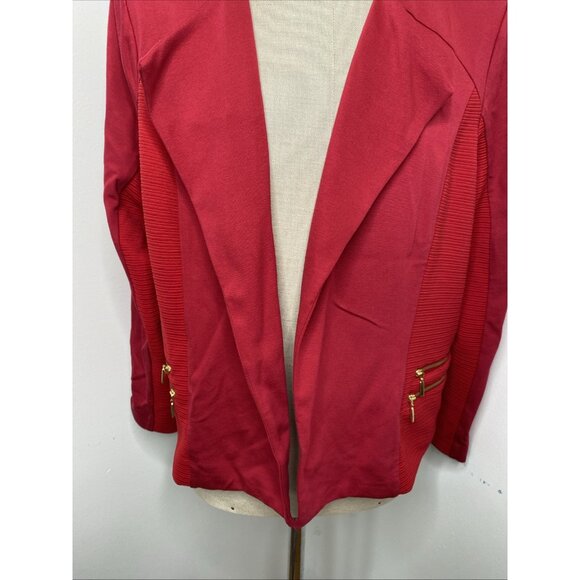 NEW Chico's Sz 3 L Red Jacket Open Front Gold Zippers Blazer Motto - Picture 3 of 9